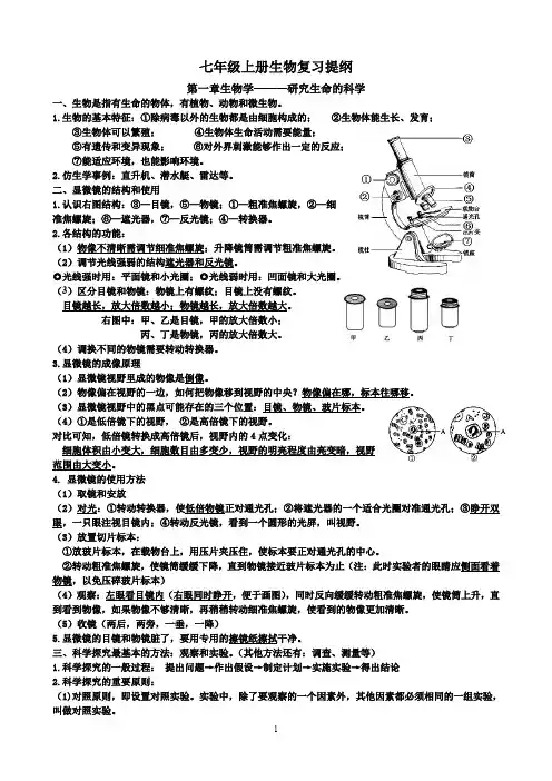 七年级上册生物复习提纲