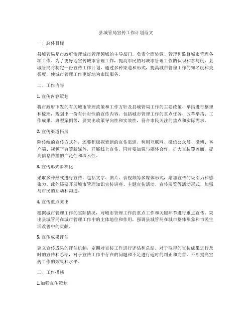 县城管局宣传工作计划范文
