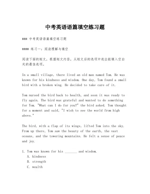 中考英语语篇填空练习题
