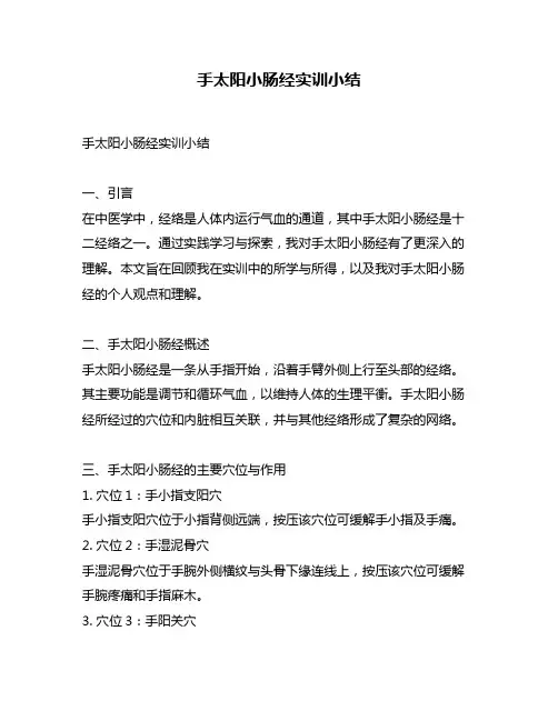 手太阳小肠经实训小结