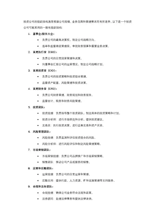 投资公司组织结构