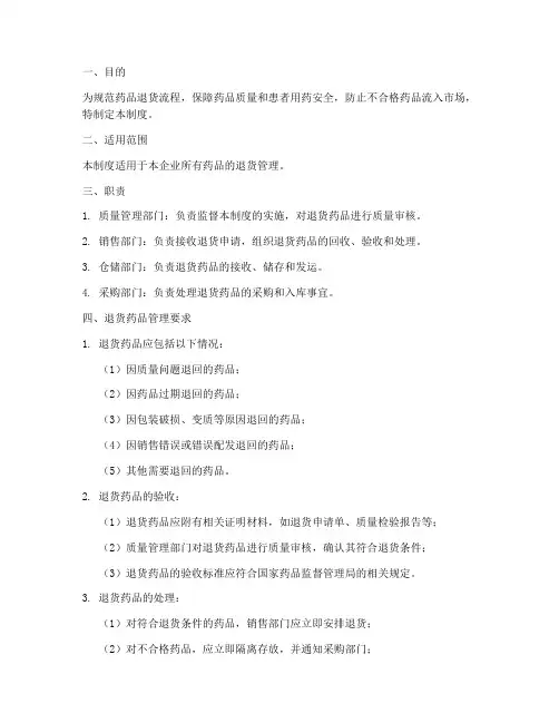 退货流程药品管理制度范本