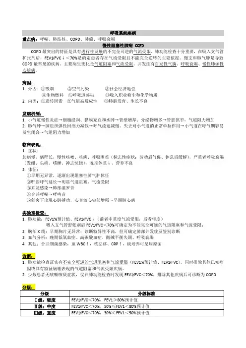 内科学重难点知识整理-呼吸系统疾病