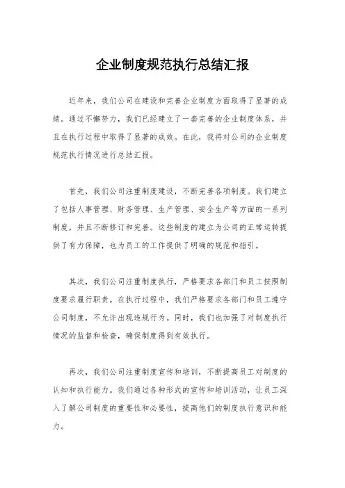 企业制度规范执行总结汇报