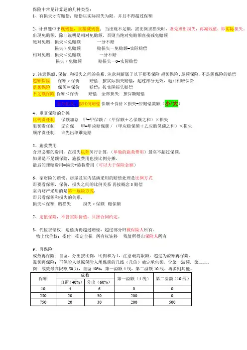 保险计算题的整理汇总(加强版)