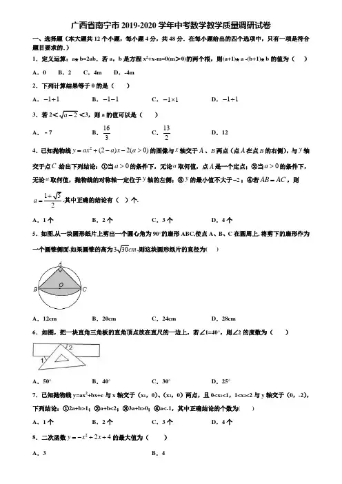 广西省南宁市2019-2020学年中考数学教学质量调研试卷含解析