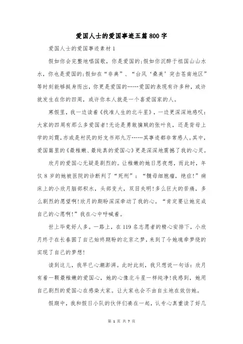 爱国人士的爱国事迹五篇800字