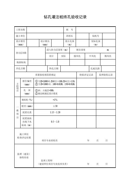 钻孔灌注桩终孔验收记录表(标准)