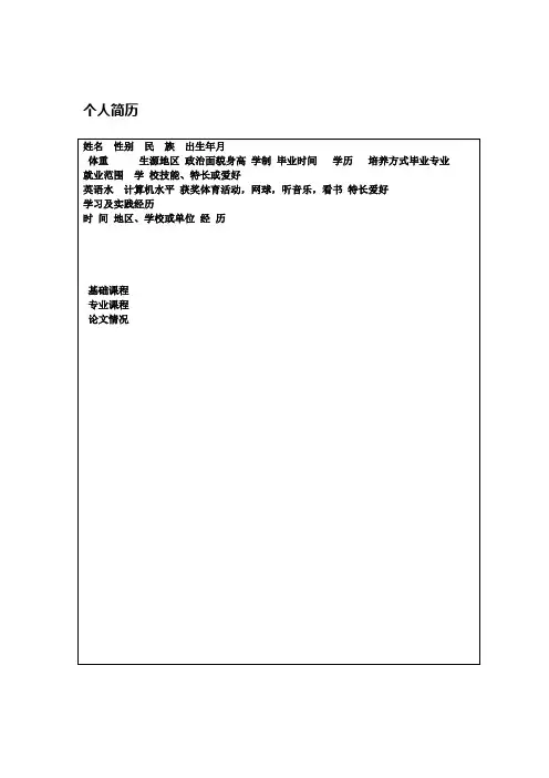 (完整版)个人简历空白word下载