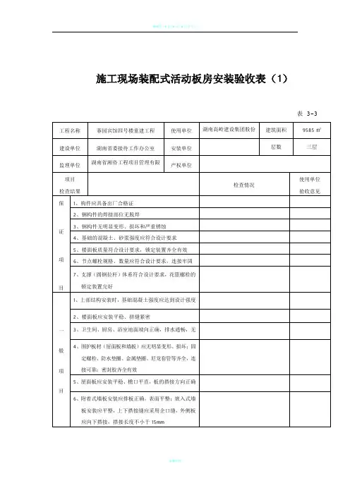 活动板房安装验收表