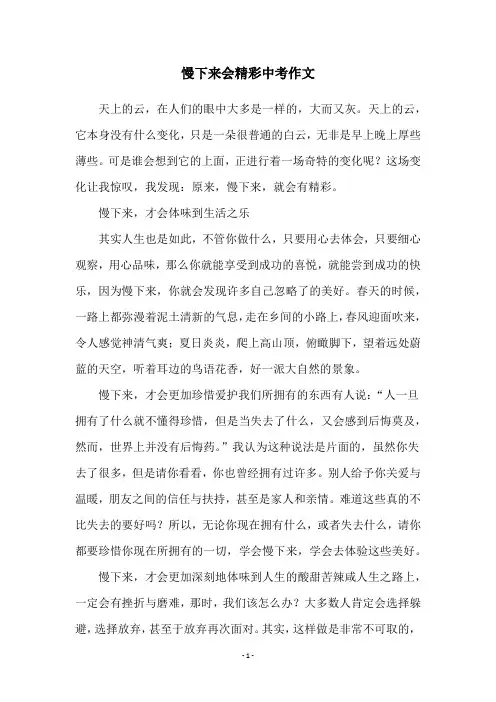 慢下来会精彩中考作文