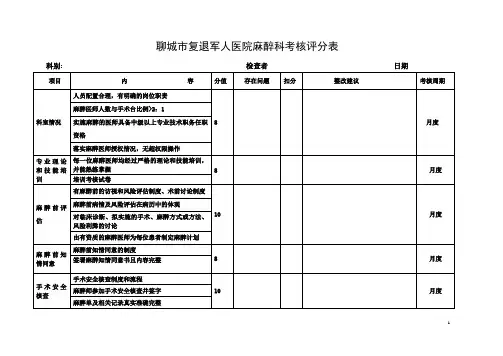 麻醉科考核评分表