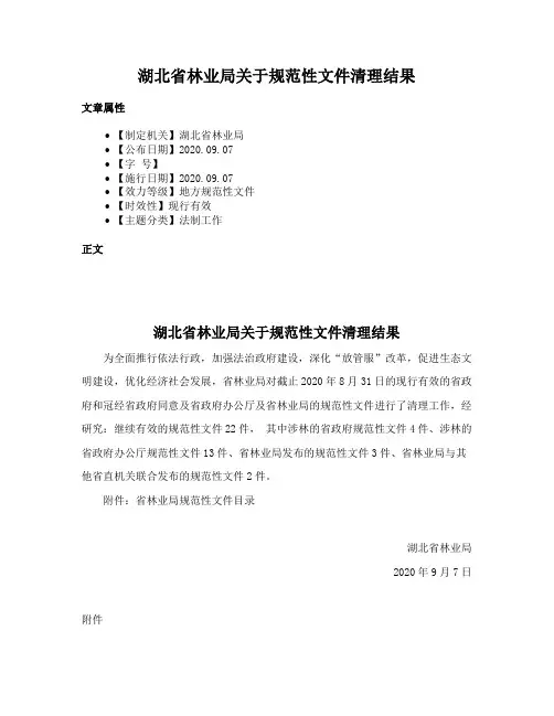 湖北省林业局关于规范性文件清理结果