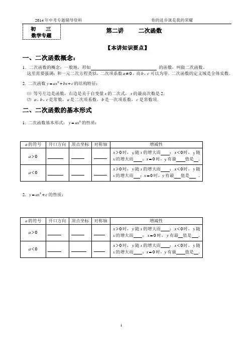2014中考复习《二次函数》精