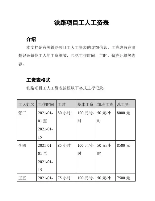 铁路项目工人工资表