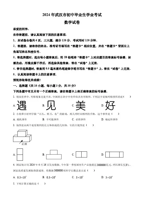 2024年湖北省武汉市中考数学试题(含解析)