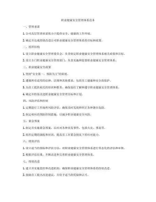 职业健康安全管理体系范本