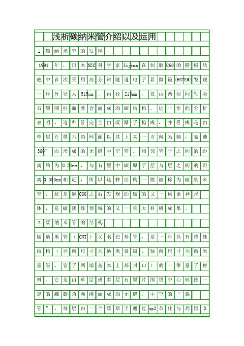 浅析碳纳米管介绍以及运用精品资料