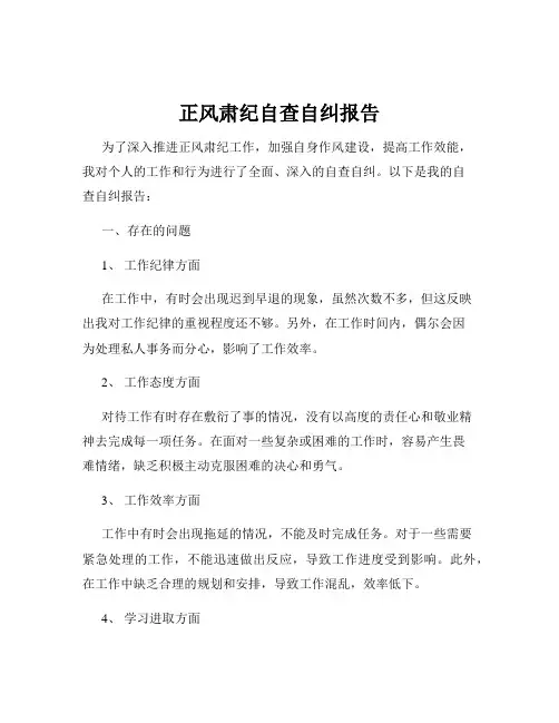 正风肃纪自查自纠报告
