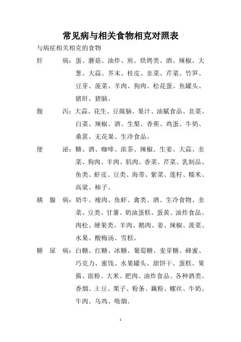 常见病与食物相克对照