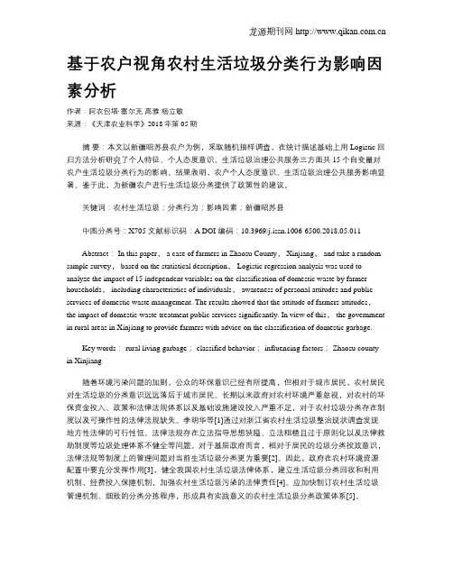 基于农户视角农村生活垃圾分类行为影响因素分析
