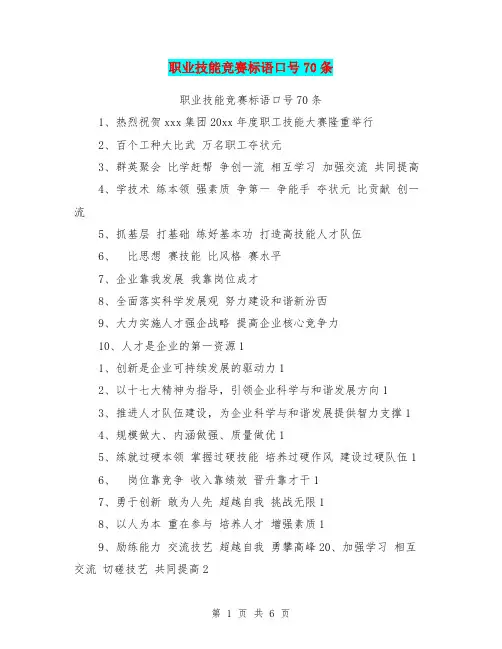 职业技能竞赛标语口号70条【可编辑版】