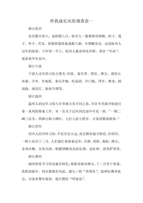 伴我成长风俗调查表一