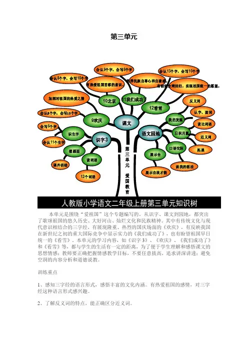 人教版二年级上册第三单元知识树及说明