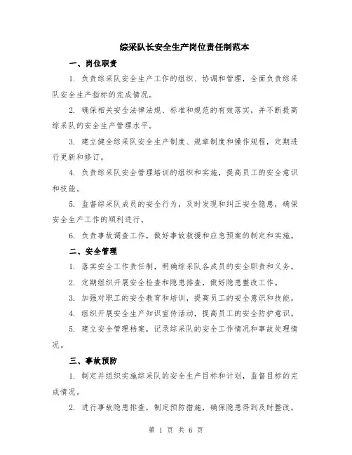 综采队长安全生产岗位责任制范本（2篇）