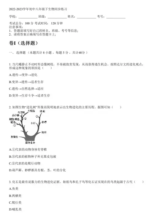2022-2023学年冀少版八年级下生物同步练习(含解析)
