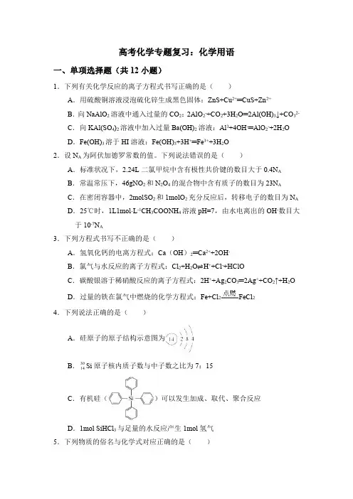 高考化学专题复习：化学用语