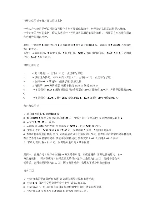 可转让信用证和背对背信用证案例