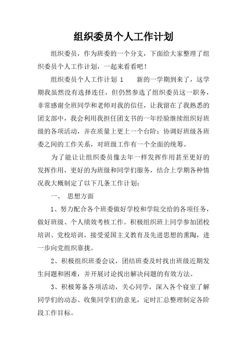 组织委员个人工作计划