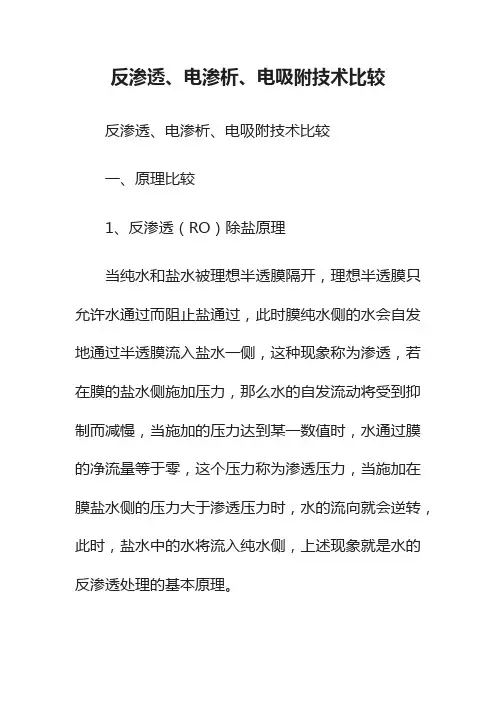 反渗透、电渗析、电吸附技术比较