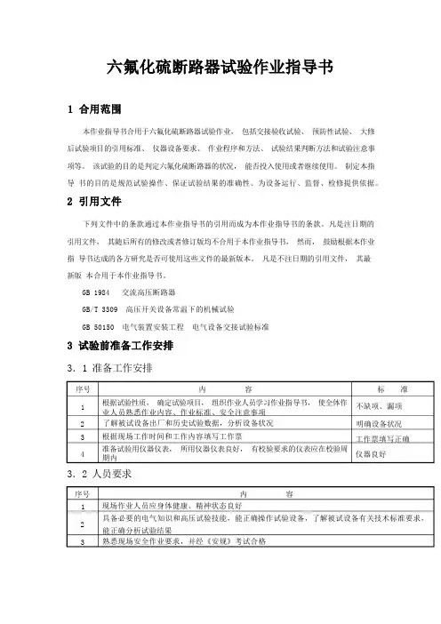 六氟化硫断路器试验程序作业指导书