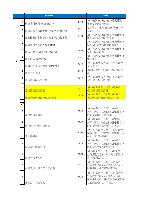 SAP FICO  系统配置说明