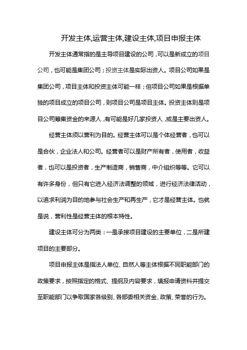 开发主体,运营主体,建设主体,项目申报主体