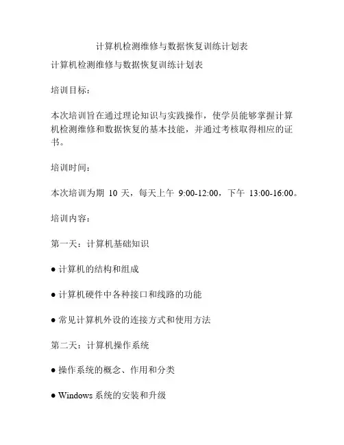 计算机检测维修与数据恢复训练计划表