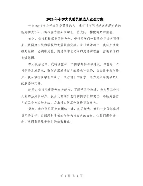 2024年小学大队委员候选人竞选方案