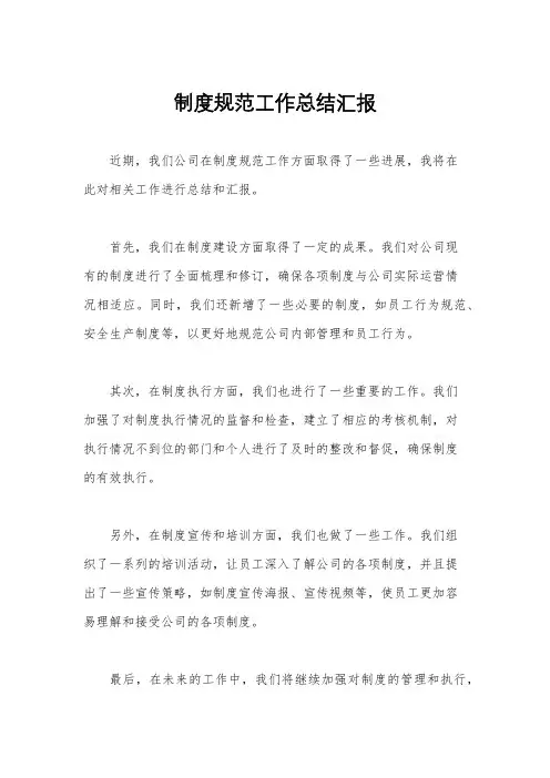 制度规范工作总结汇报