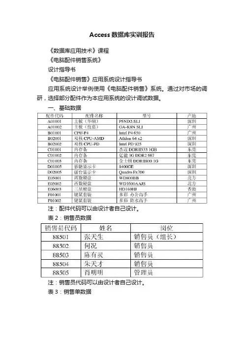 Access数据库实训报告