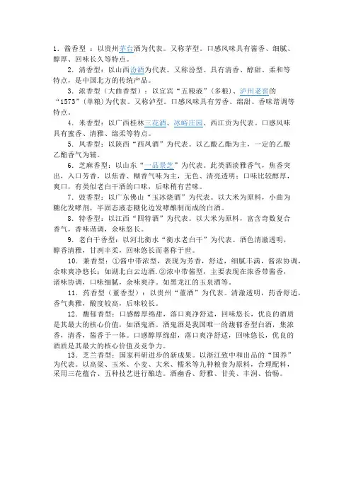 白酒口感类型