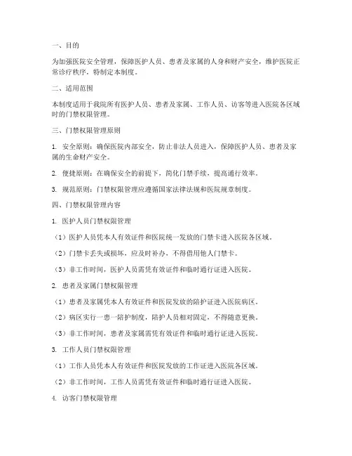 医院门禁权限管理制度范本