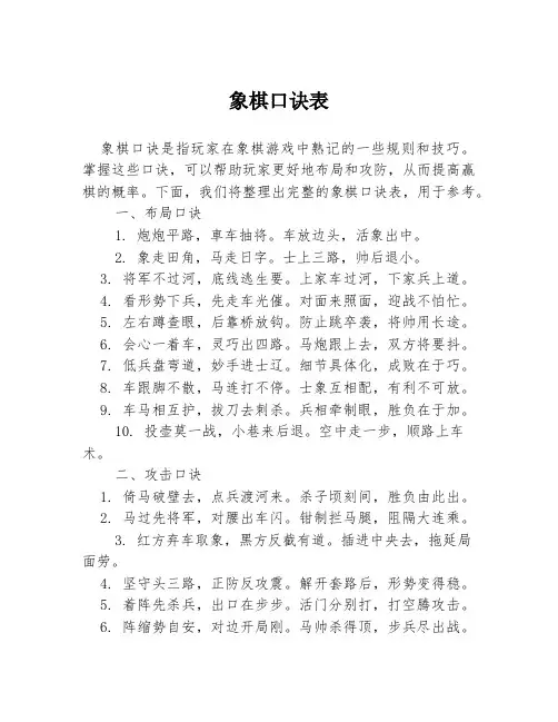 象棋口诀表