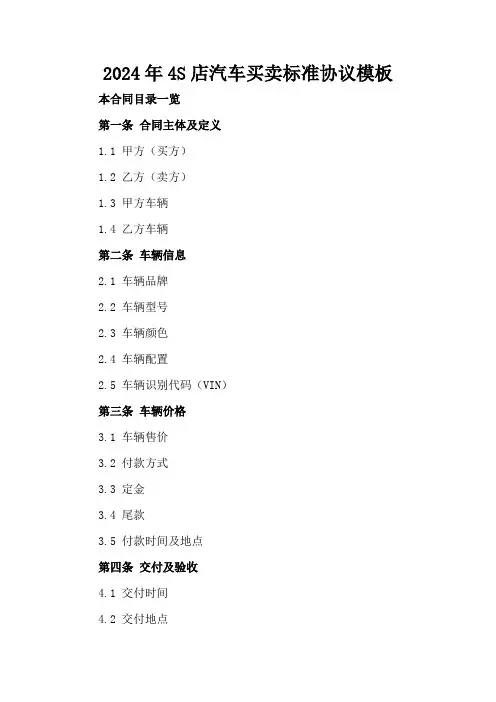 2024年4S店汽车买卖标准协议模板