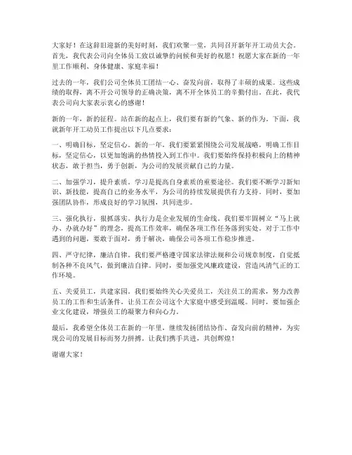 新年开工动员会领导发言稿