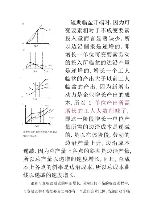 短期生产函数与成本曲线图