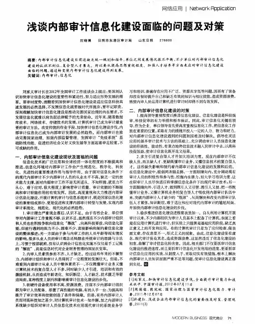 浅谈内部审计信息化建设面临的问题及对策
