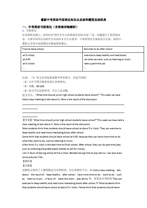 最新中考英语书面表达知识点总结和题型总结经典