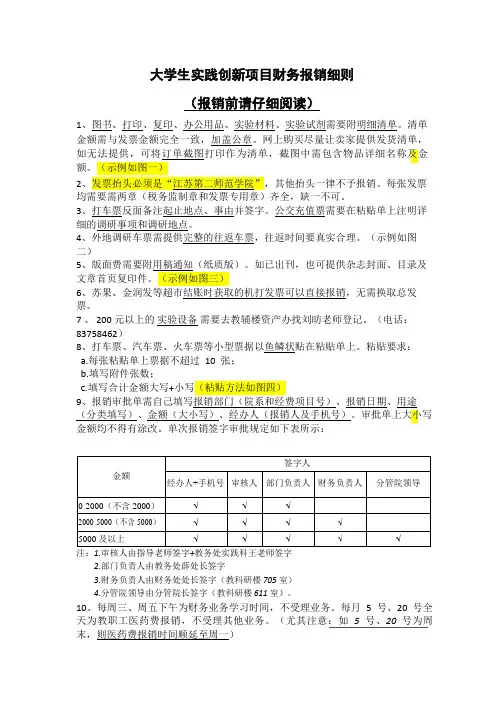 大学生实践创新项目财务报销细则